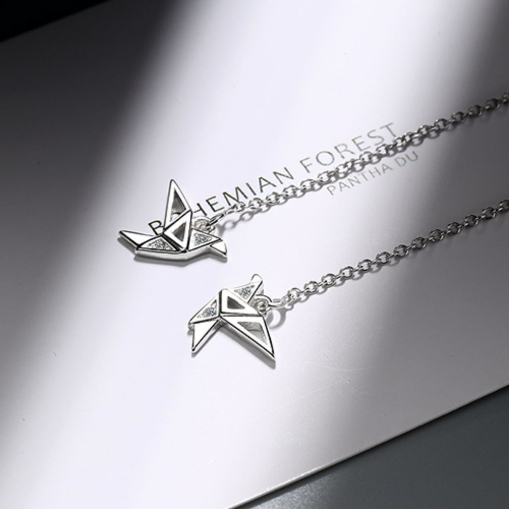 [Set of 2] 925 Sterling Silver Diamond Paper Crane - Picture 7 of 8